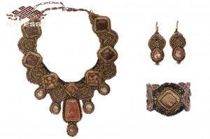 Ожерелье серьги браслет из яшмы набор